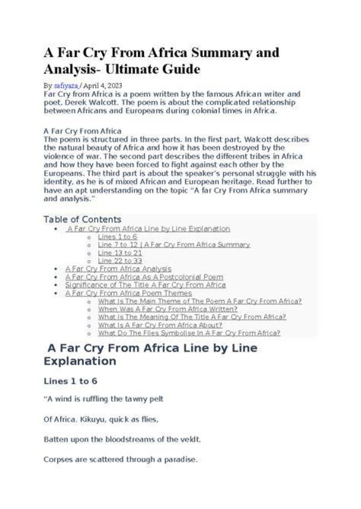 The Ultimate Guide To "A Far Cry From Africa": Questions And Answers Unraveled